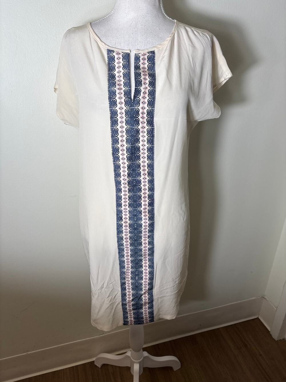 Faherty Off White Cap Sleeve V-Neck Silk Mini Dress Sz XS